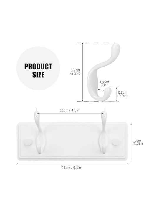 Uncle George Wall Hanger Bamboo 2 Hooks White 23x9x8cm