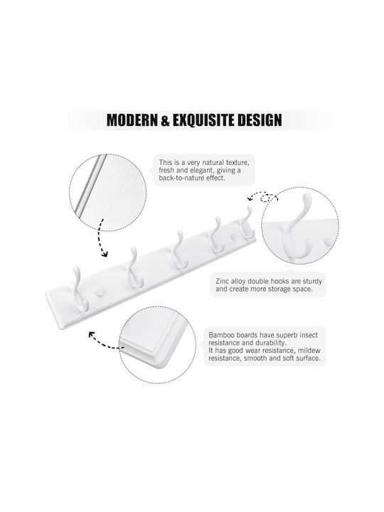 Uncle George Wall Hanger Bamboo 5 Hooks White 61x9x8cm