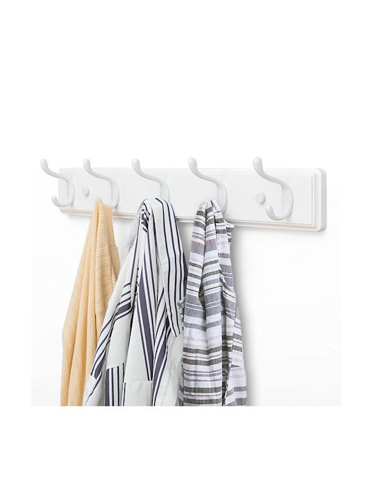 Uncle George Wall Hanger Bamboo 5 Hooks White 61x9x8cm