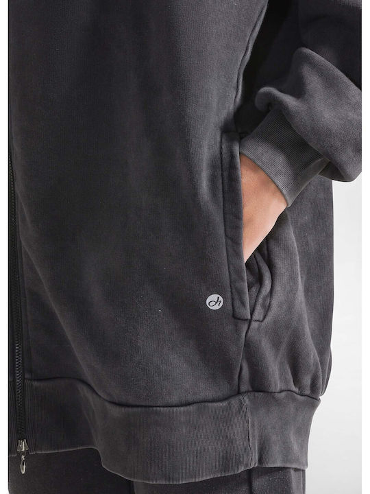 Lang Sweatshirt für Damen mit Kapuze Schwarz