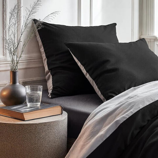 Sleep Time Set Huse Pentru Pilote 240x220cm Superdublu Cu 2 Fețe De Pernă Alb Negru
