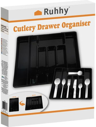 Ruhhy Opening Plastic Drawer Cutlery Tray 44.5x36.5cm Black