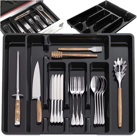 Ruhhy Opening Plastic Drawer Cutlery Tray 44.5x36.5cm Black