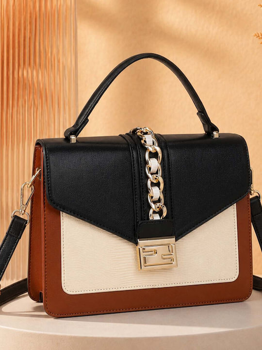 Gallantry Women Handbag Decorative Chain Layout Jewel Clasp Black Brown