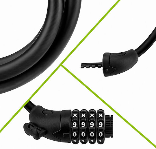 Bicycle Lock Zola 4-digit Code 120 Cm 13.5 Mm Thickness Mounting Bracket Steel Plastic Black