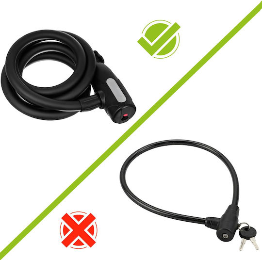 Bicycle Lock Key Zola 150 Cm Spiral Cable 12 Mm Thickness Pvc Coating Uv Resistant Ipx5 Black
