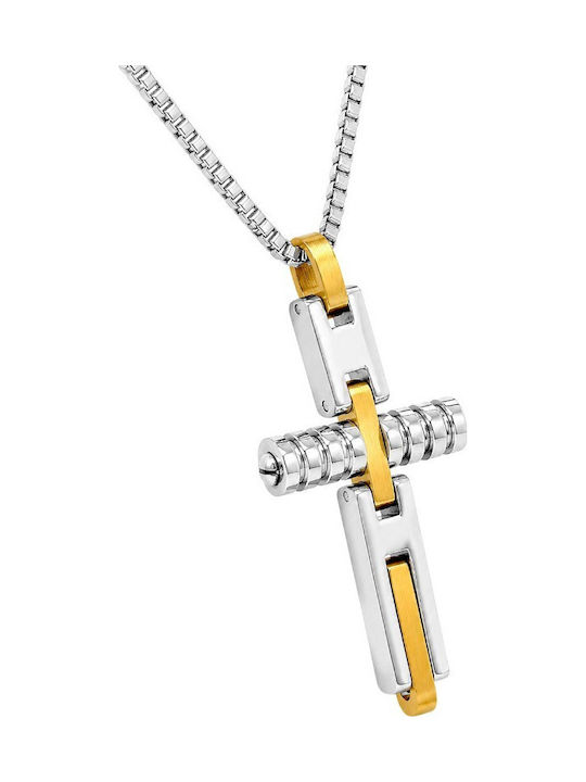 Rosso Amante Men's Cross from Gold Plated Steel with Chain
