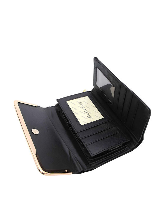 Gallantry Women Compact Wallet Flap Design Model Chic Metallic Detail Decoration Black Gold