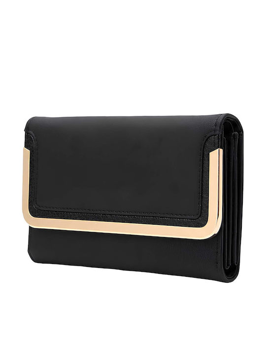 Gallantry Women Compact Wallet Flap Design Model Chic Metallic Detail Decoration Black Gold
