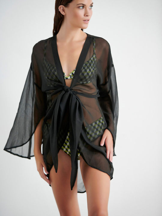 Blu4u Damenbademode Kurzes Kaftan Für Strand Schwarz