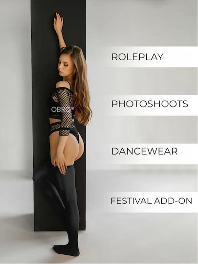 Set De Lenjerie Erotic Pentru Femei Obro Top Sexy Fără Cusături Chilot Elastic Din Plasă Mărime Unică Negru