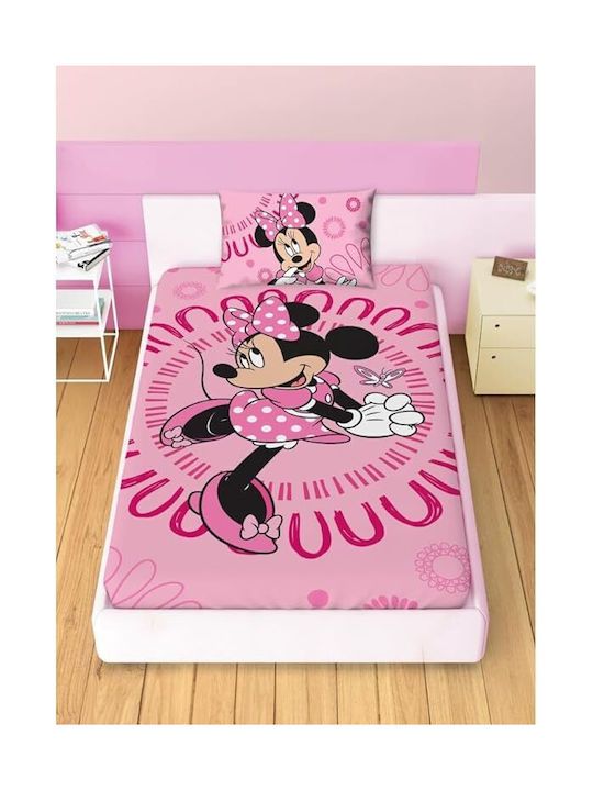 Disney Minnie Mouse Set Cearceaf Pentru Copii Single Cu Față De Pernă Din Bumbac Roz 140x200cm