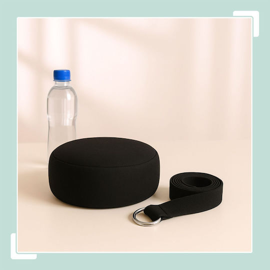 Relaxdays Set Pernă Meditație Centură Yoga Neagră 13x33x33 Cm