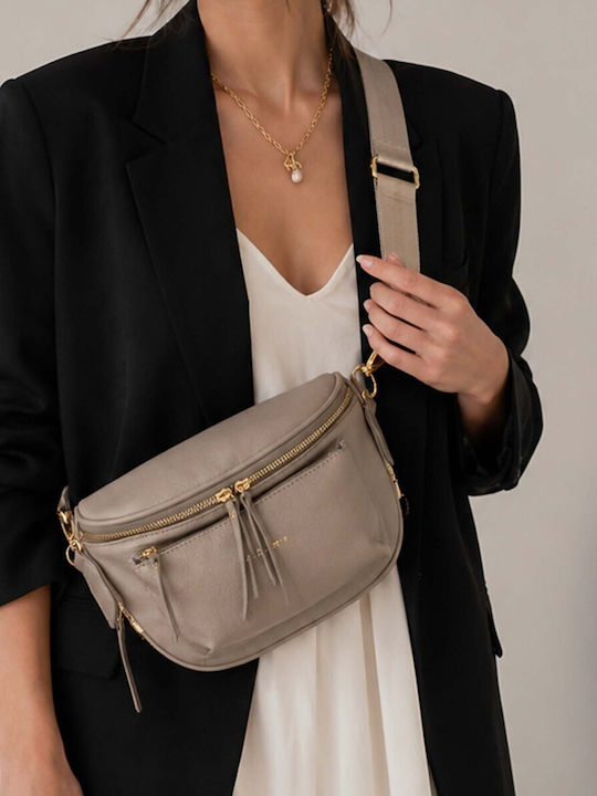 Gallantry Women Waist Bum Bag Compact Grained Effect Zipper Pockets Taupe