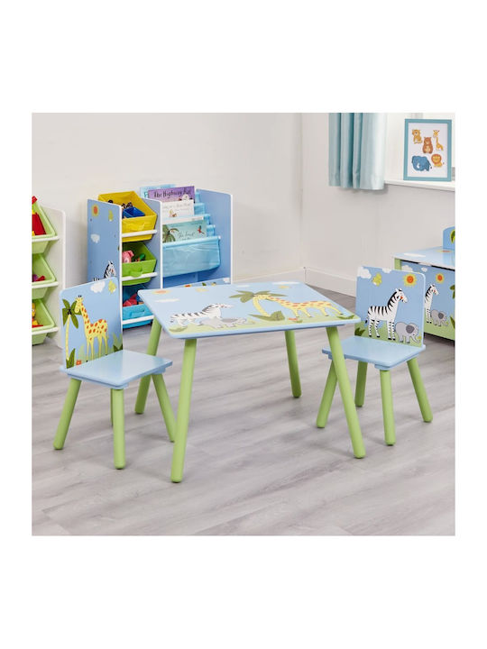 Kids Table Set with Chairs Made of Wood Blue