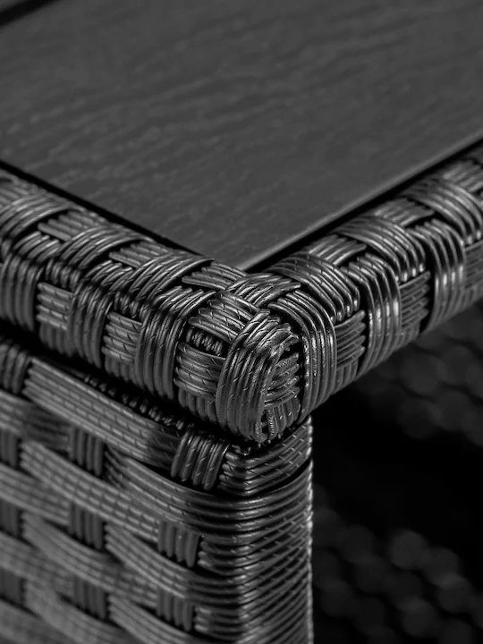 Masă Pentru Spații Exterioare Mici Rattan Cu Suprafață Din Lemn Neagră 45x45x40cm