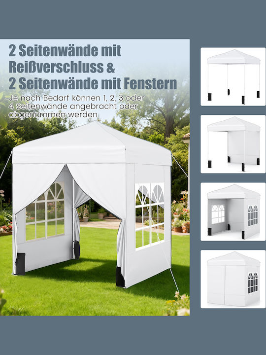 Costway Foldable Garden Gazebo with LEDs White 2.56x1.94m