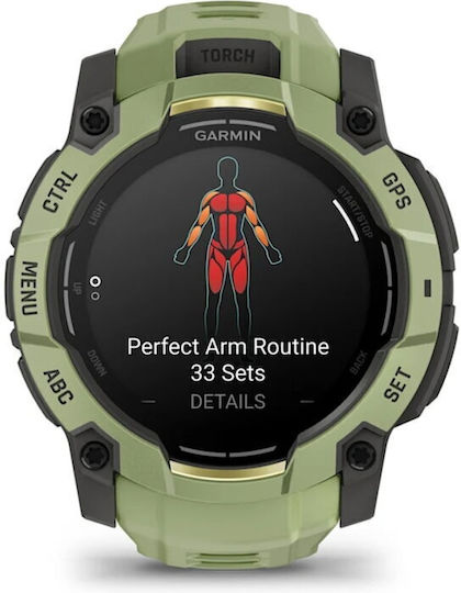 Garmin Instinct 3 AMOLED Aluminium 50mm Αδιάβροχο Smartwatch με Παλμογράφο (Fern Green with Fern Green Band)