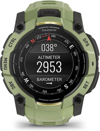 Garmin Instinct 3 AMOLED Aluminium 50mm Αδιάβροχο Smartwatch με Παλμογράφο (Fern Green with Fern Green Band)