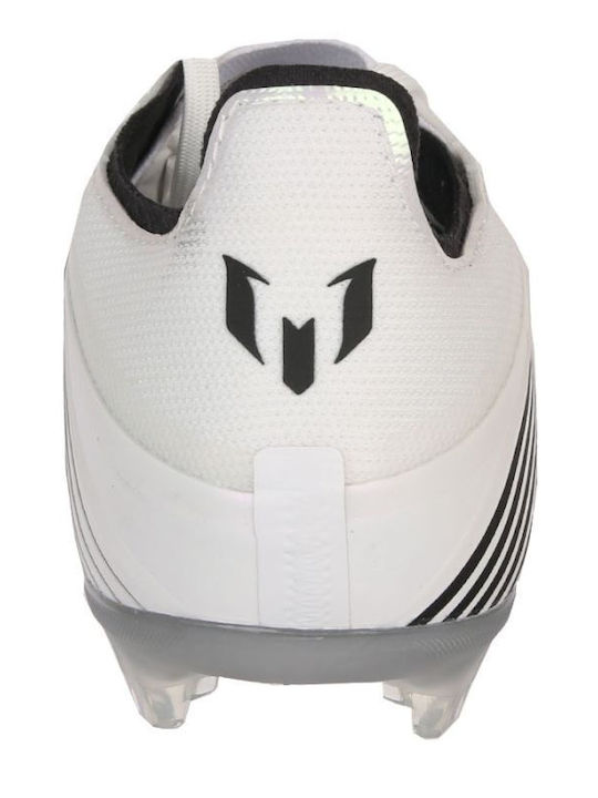 F50 Messi Elite Firm Ground Boots FG Kids Soccer Cleats and Shoes with Molded Outsole Cloud White / Lucid Red / Silver Metallic
