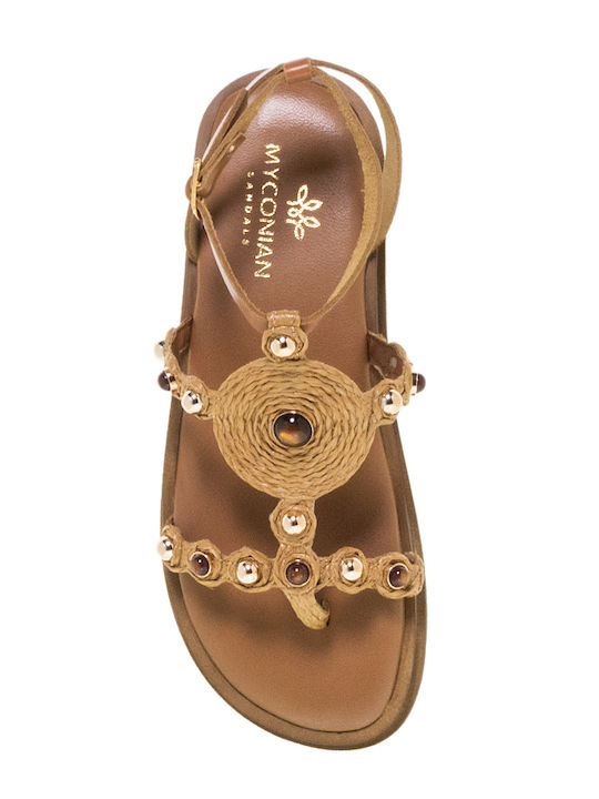 Myconian Leather Women's Flat Sandals Brown