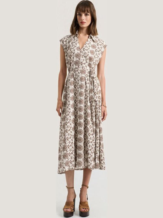 Sommer Midi Damenkleid Wickel Beiges