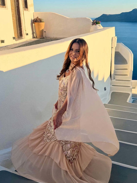 Καλοκαιρινό Maxi Βραδινό Φόρεμα Beige