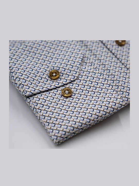 Long Sleeve Shirt in Regular Fit Blue and Brown