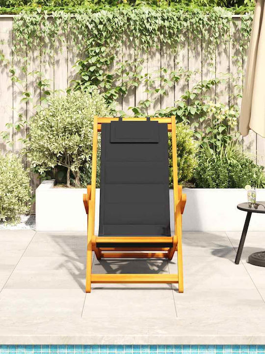 Wooden Deckchair With Arms Black 61.5x110x96cm