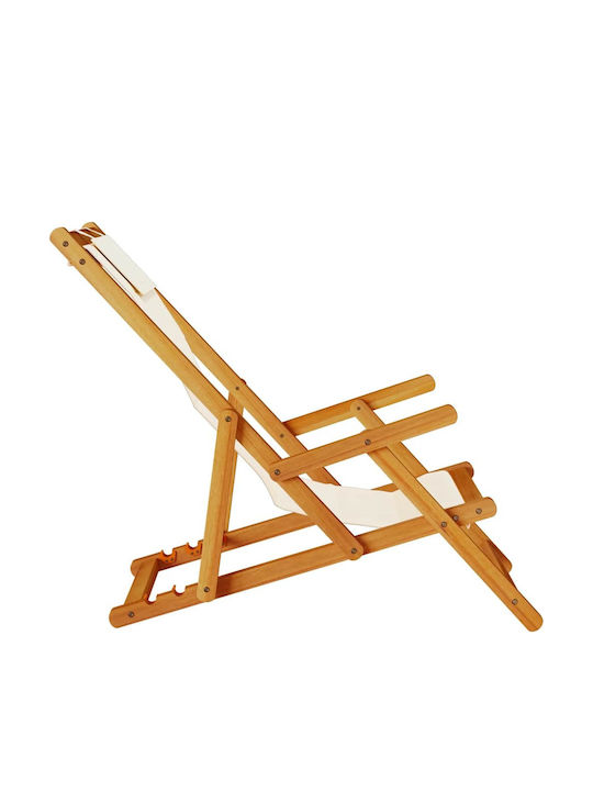 Сезлонг Дървен с Подлакътници Крем 61.5x110x96см