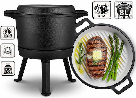 Oală Din Fontă Emailată 8l Cu Suport + Tigaie Grill Bd-480 348010