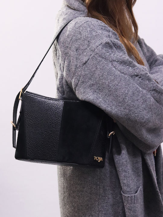 Leder Damen Schultertasche Schwarz T15166-03-2-1