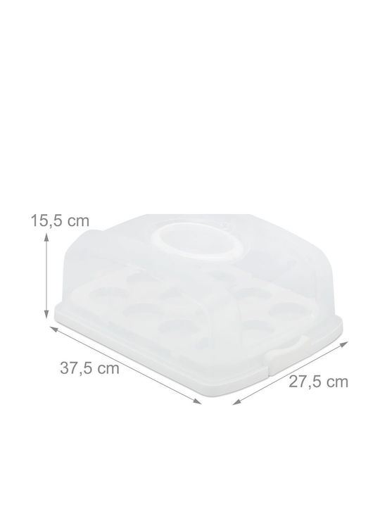 Relaxdays Plastic Cake Stand with Lid White 15.5x27.5x37.5cm