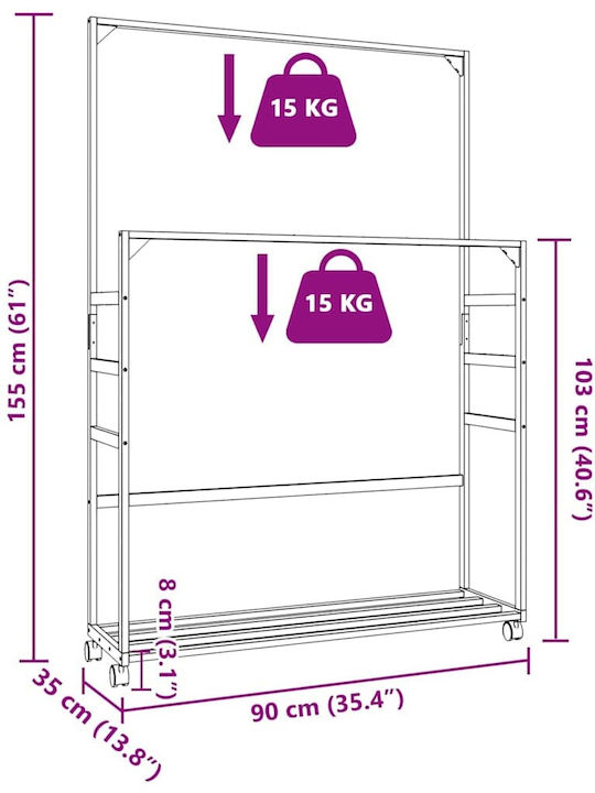 vidaXL Teleskopischer Boden Kleiderständer aus Bambus Braune 90x35x155cm