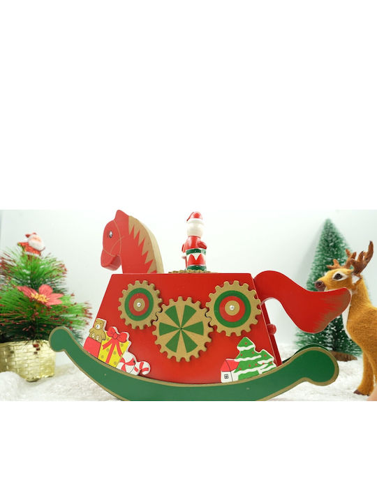 Cutie Muzicală Decorată de Crăciun Pony Roșu din Lemn 18 Cm X 25 Cm Pentru Interior Alista Home