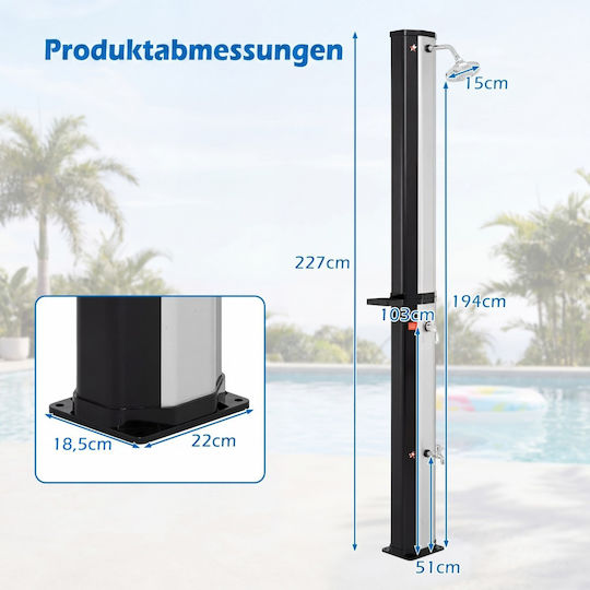 Costway Душ За Басейн Слънчева От PVC 227.5x18x22 См Черен