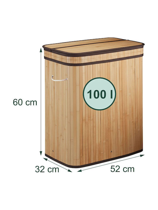 Relaxdays Coș de Rufe din Lemn 100l 60x52x32cm Bej