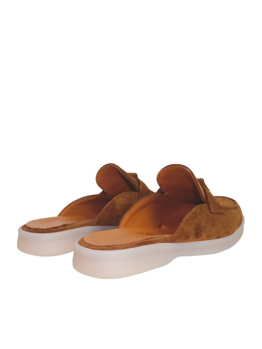 Leather Mules With Heel In Brown Colour