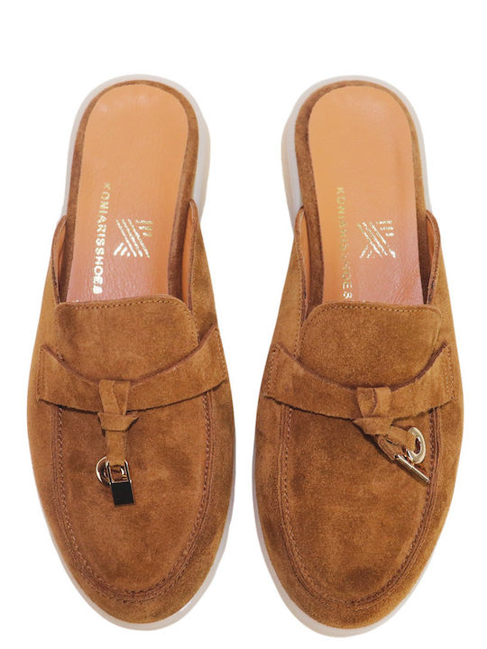 Leather Mules With Heel In Brown Colour