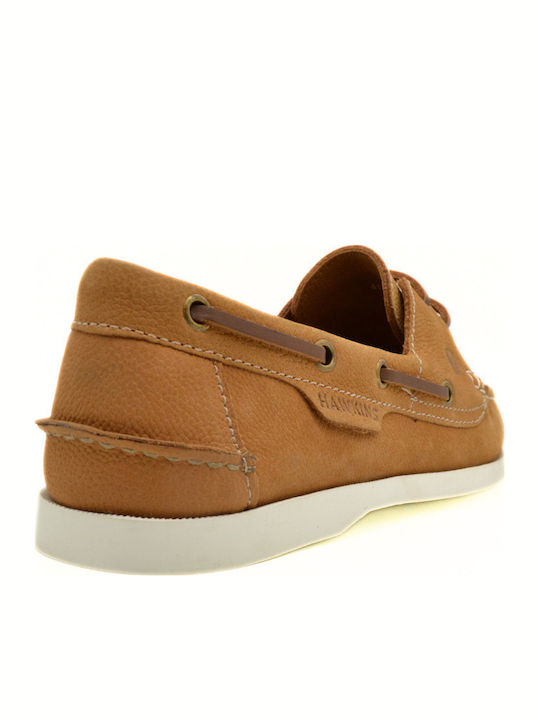 Leather Men's Boat Shoes in Tabac Brown Colour