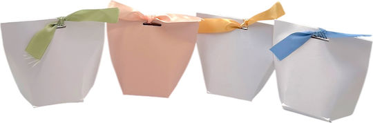 White Paper Iridescent Bag Light Blue Bow 25pcs 6.2x10x12cm