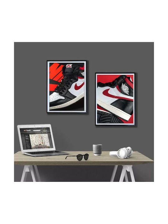Poster Red N Black Jordan Sneakers Kds004b 40cm X 50cm Premium Black Wooden Frame