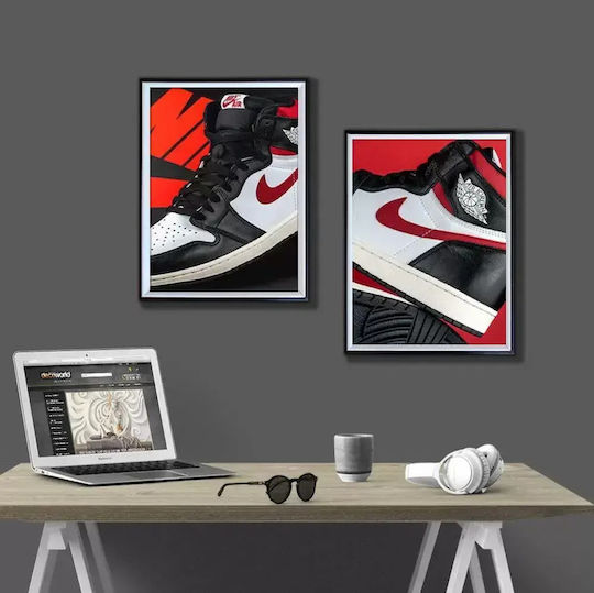 Poster Red N Black Jordan Sneakers Kds004b 40cm X 50cm Premium Black Wooden Frame