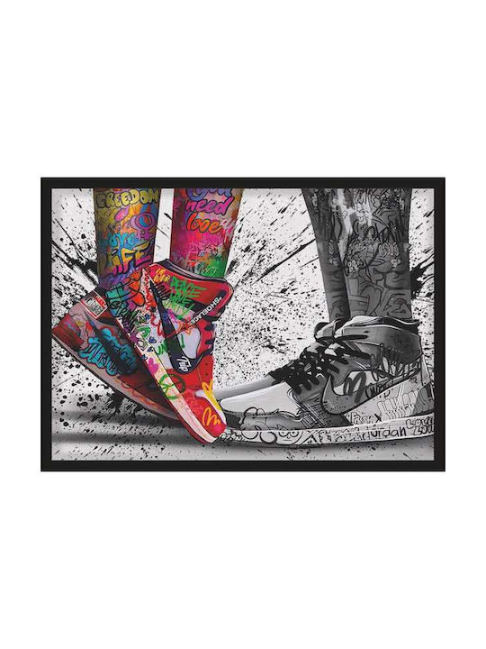 Poster Graffiti Sneakers Snk070 40cm x 50cm Premium Schwarzer Hölzernes Rahmen