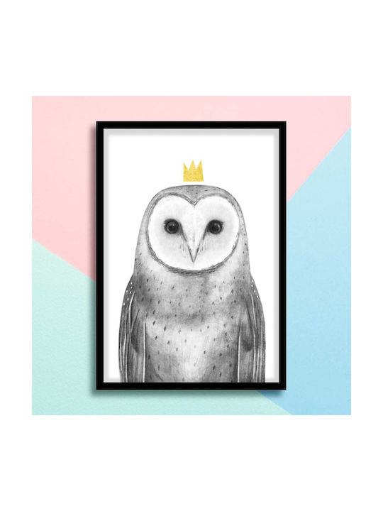Kids Wall Art Queen Owl with Black Wooden Frame 40x50cm