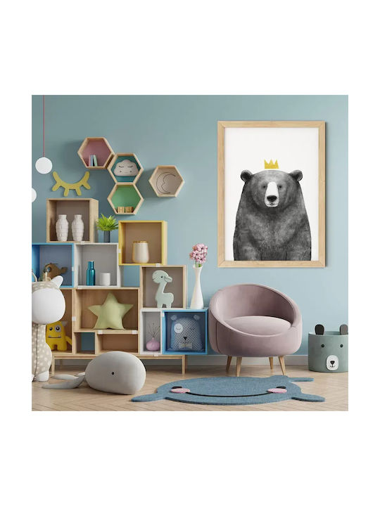 Kids Wall Art Queen Bear with Black Wooden Frame 40x50cm