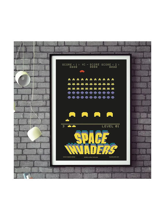 Gaming Poster Space Invaders Gm119 40cm X 50cm Premium Μαύρο Ξύλινο Κάδρο