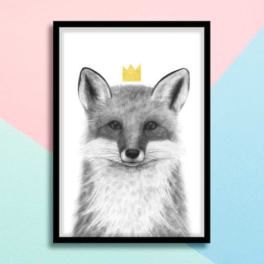 Παιδικό Κάδρο Queen Fox με Μαύρη Κορνίζα από Ξύλο 40x50εκ.