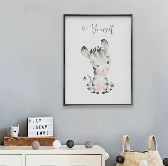 Kids Wall Art Zebra with Black Frame from Wood 40x50cm