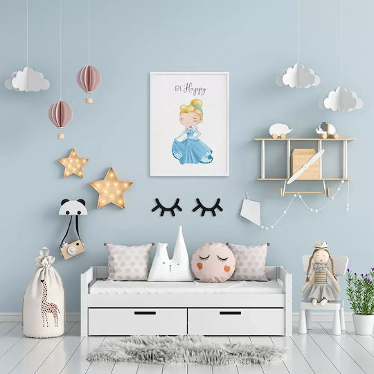 Kids Framed Cinderella Wall Art With Black Wooden Frame 40x50cm